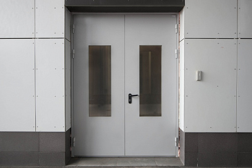 Противопожарная двупольная дверь серого цвета 1250x2050